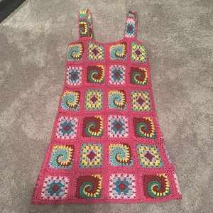 Cotton Emporium Crochet Mini Pink Dress Large